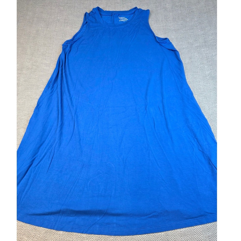 Time and Tru Blue Sleeveless Knit Swing Dress XL 16-18 TT26100056649 Solid Crew